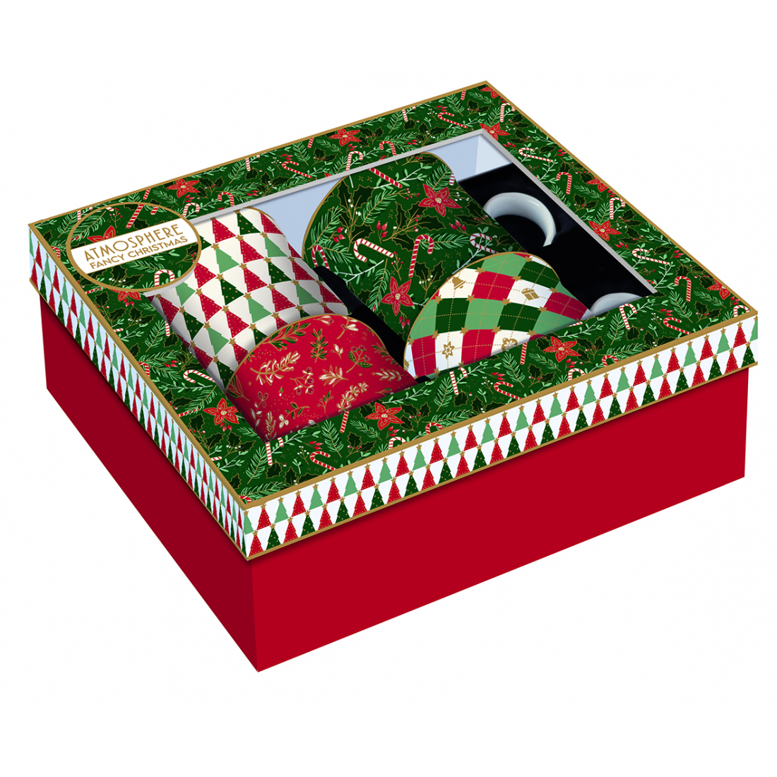 Set Of 4 Mugs 300 ml In Fine China Porcelain In Fancy Christmas Gift Box