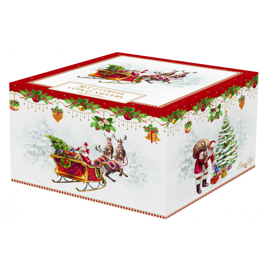 Set Of 2 110ml Porcelain Coffee Cups And Saucers In A Nostalgic Christmas Gift Box