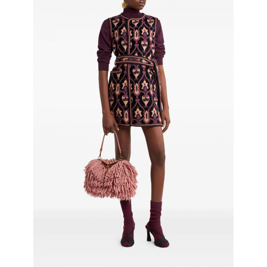 Robe mini 'Jacquard-Pattern Belted' pour Femmes