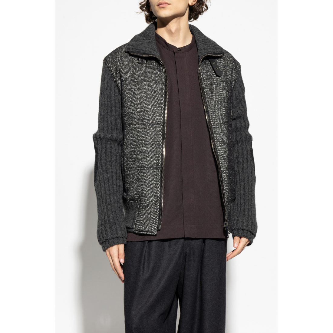 Blouson bomber 'Herringbone-Pattern Ribbed-Knit' pour Hommes