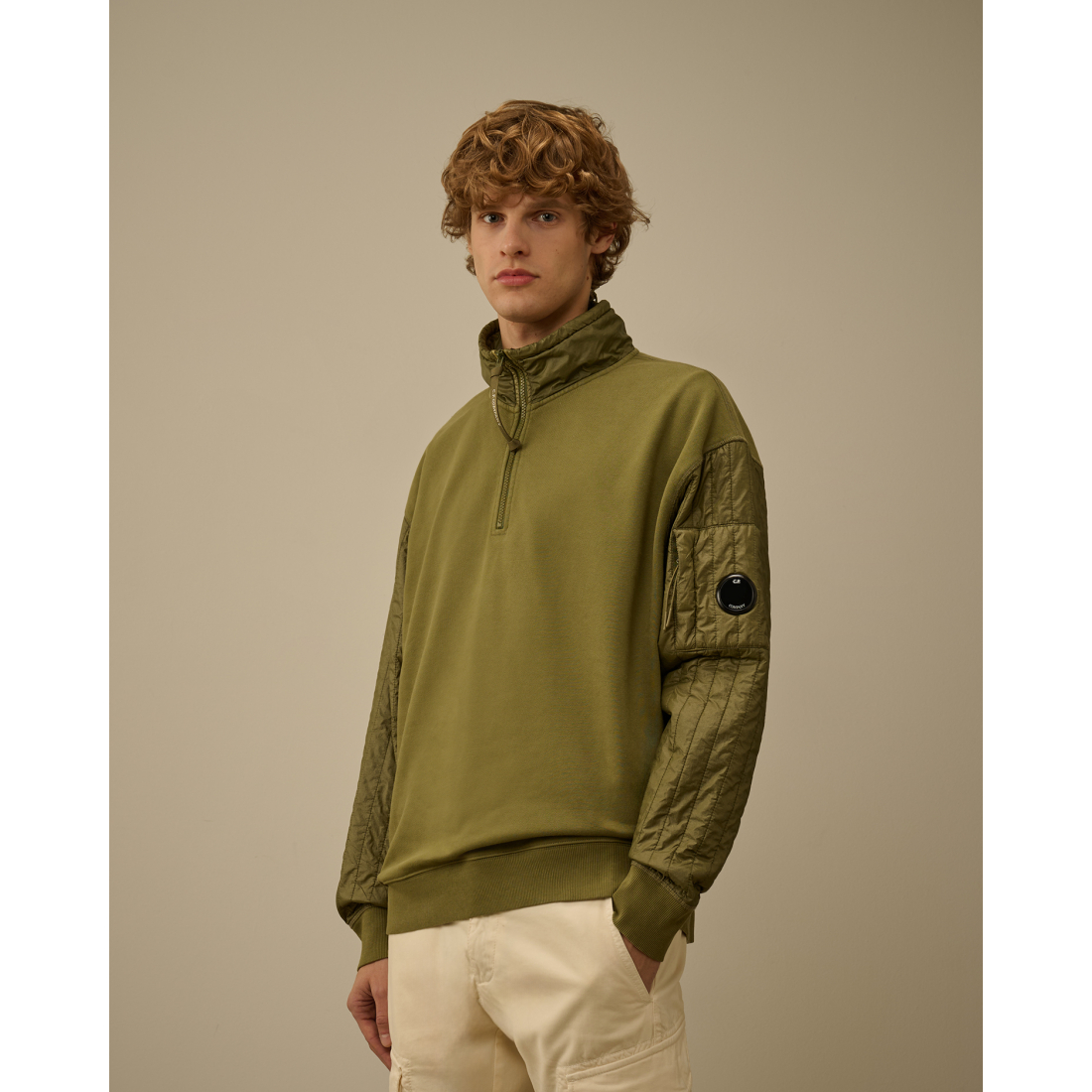 Sweatshirt 'Diagonal Raised Fleece Mixed Half Zip' pour Hommes