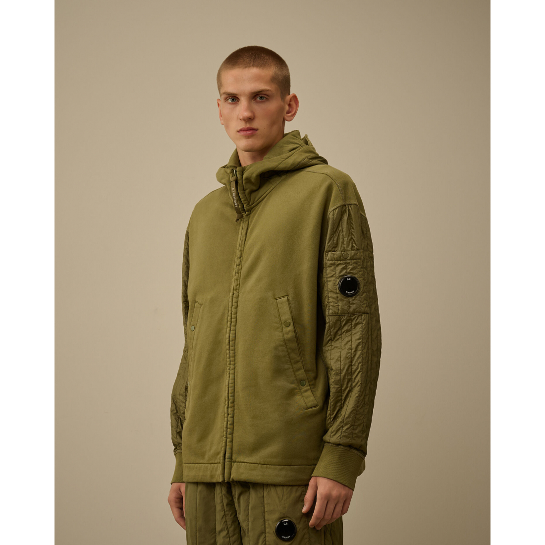 Sweatshirt 'Diagonal Raised Fleece Mixed Full Zip Hooded' pour Hommes