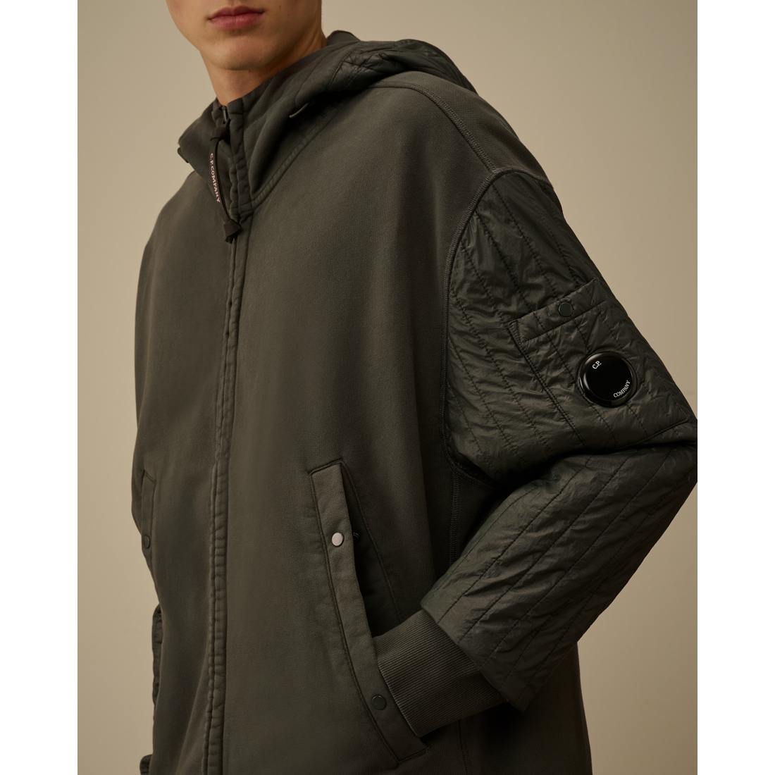 Sweatshirt 'Diagonal Raised Fleece Mixed Full Zip Hooded' pour Hommes