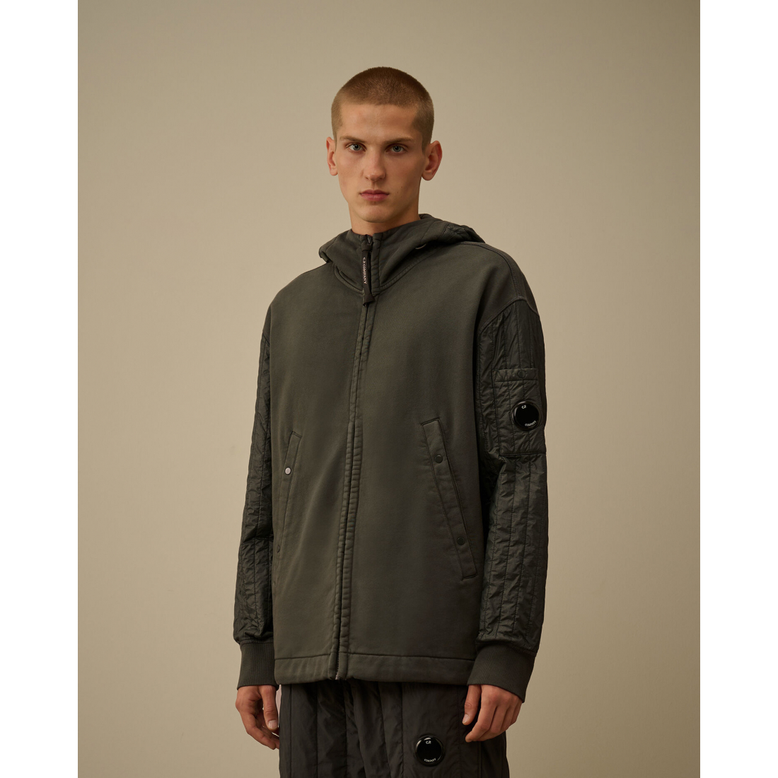 Sweatshirt 'Diagonal Raised Fleece Mixed Full Zip Hooded' pour Hommes