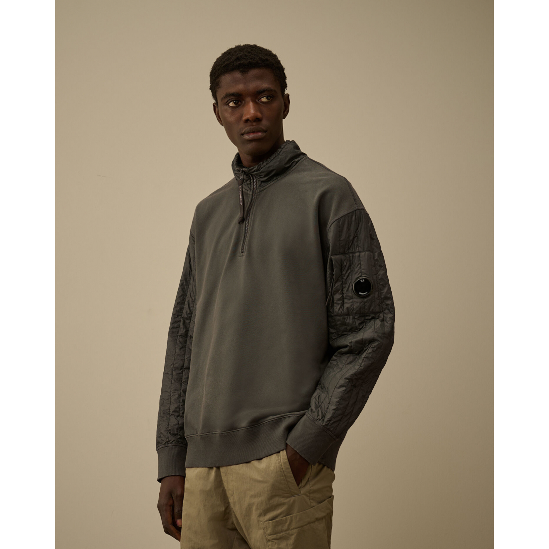 Sweatshirt 'Diagonal Raised Fleece Mixed Half Zip' pour Hommes