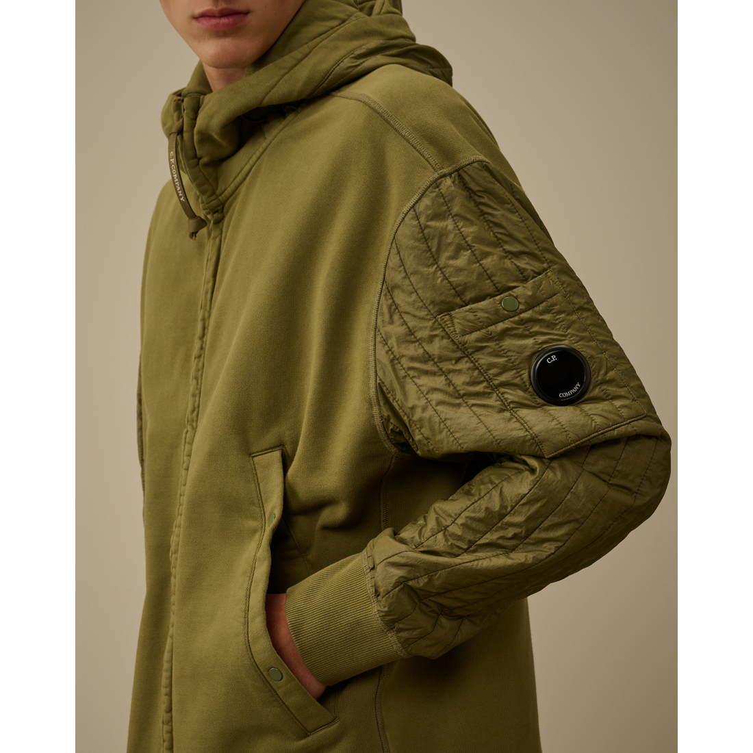 Sweatshirt 'Diagonal Raised Fleece Mixed Full Zip Hooded' pour Hommes