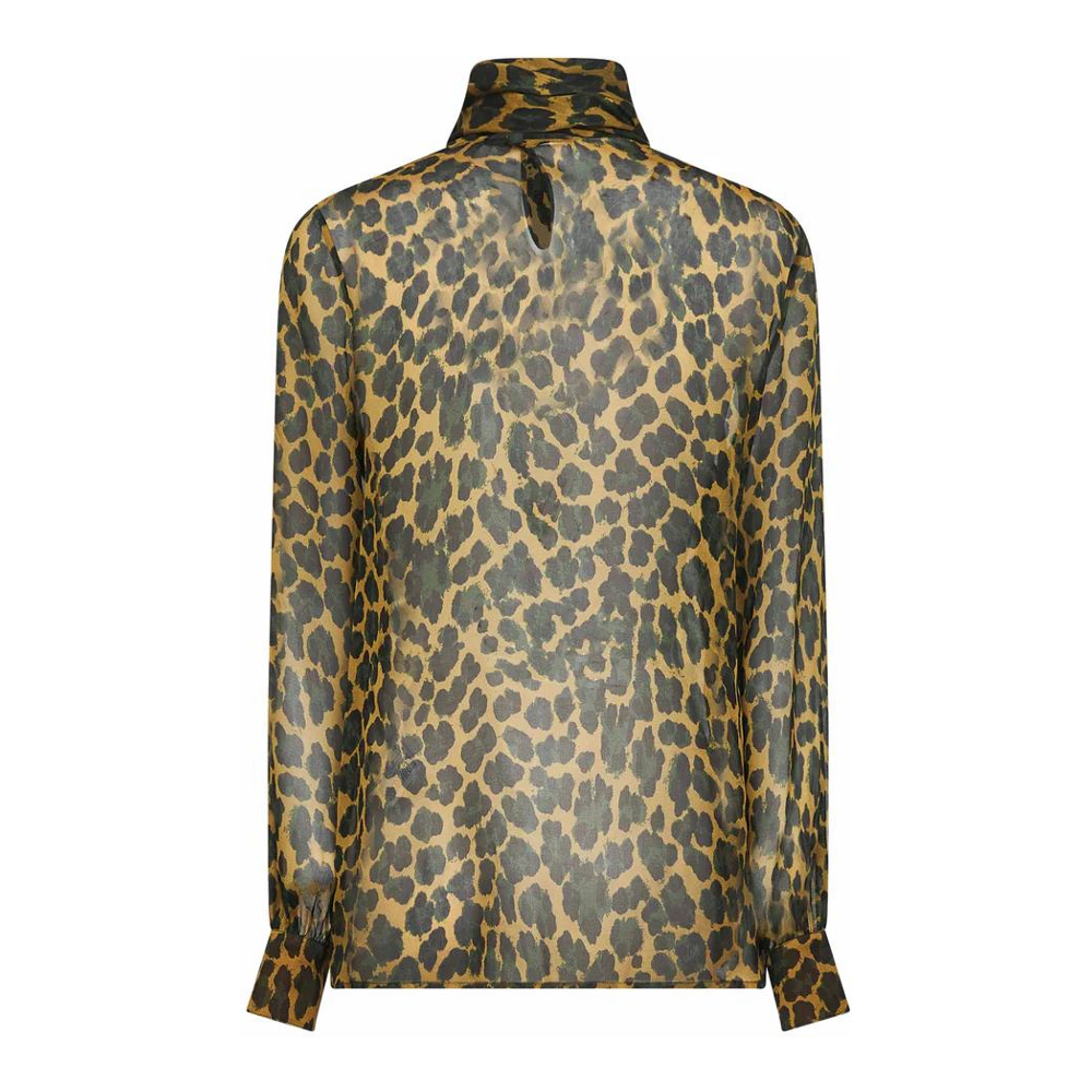 'Leopard Print Bow' Langärmelige Bluse für Damen
