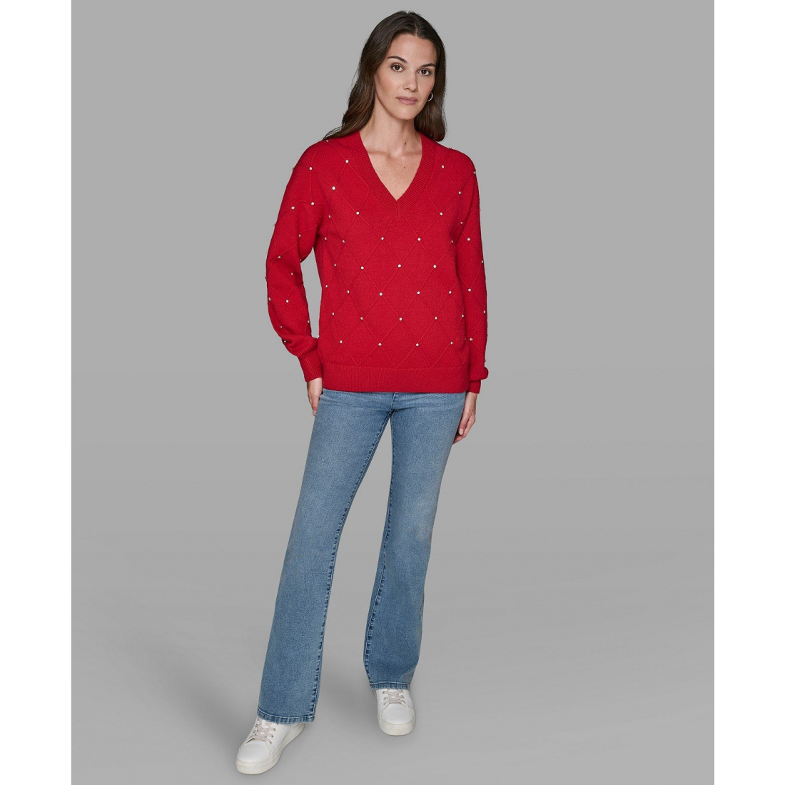 Women's 'V-Neck Diamond Pattern' Sweater