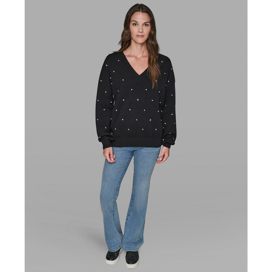 Pull 'V-Neck Diamond Pattern' pour Femmes