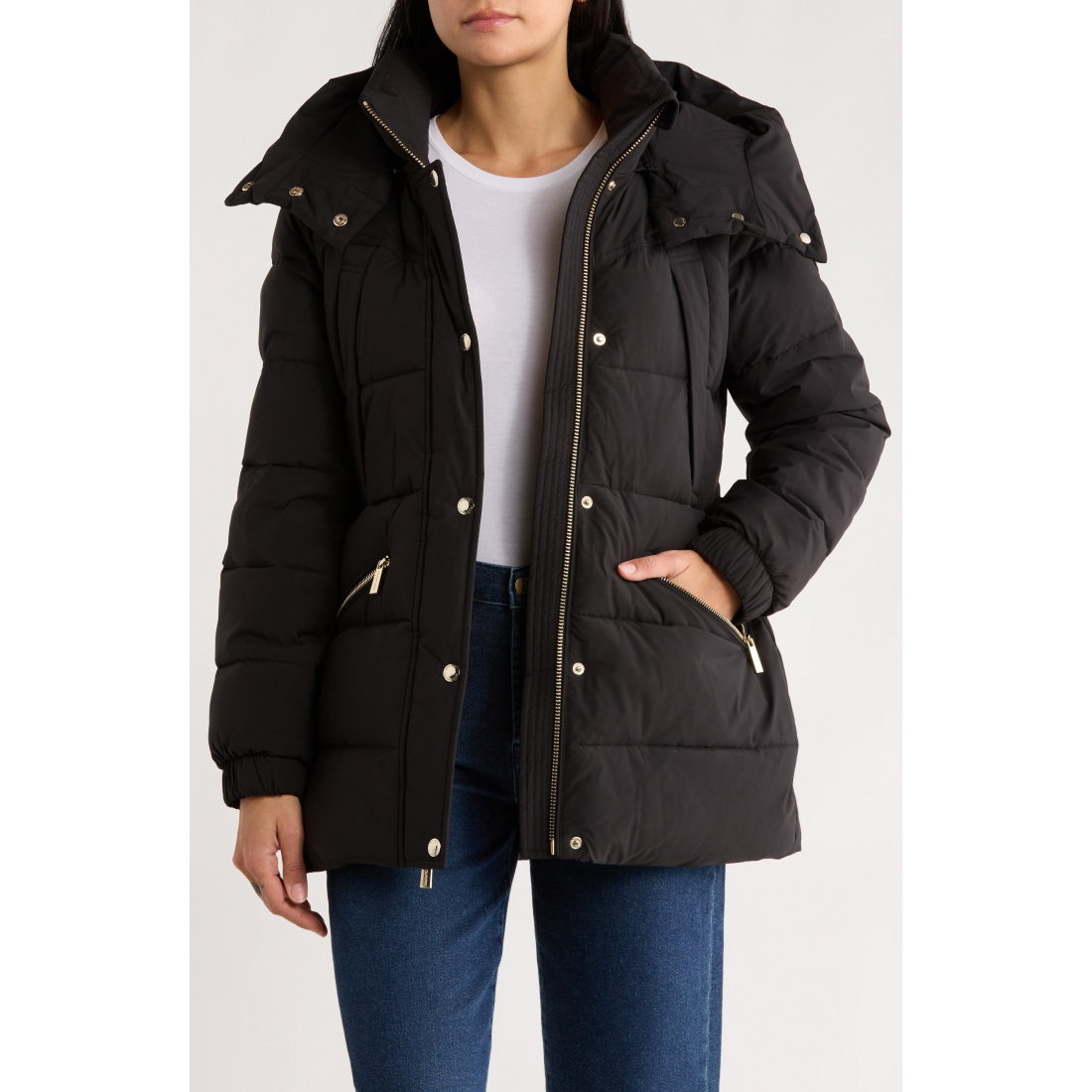 Manteau matelassé 'Belted Channel Quilted Hooded' pour Femmes