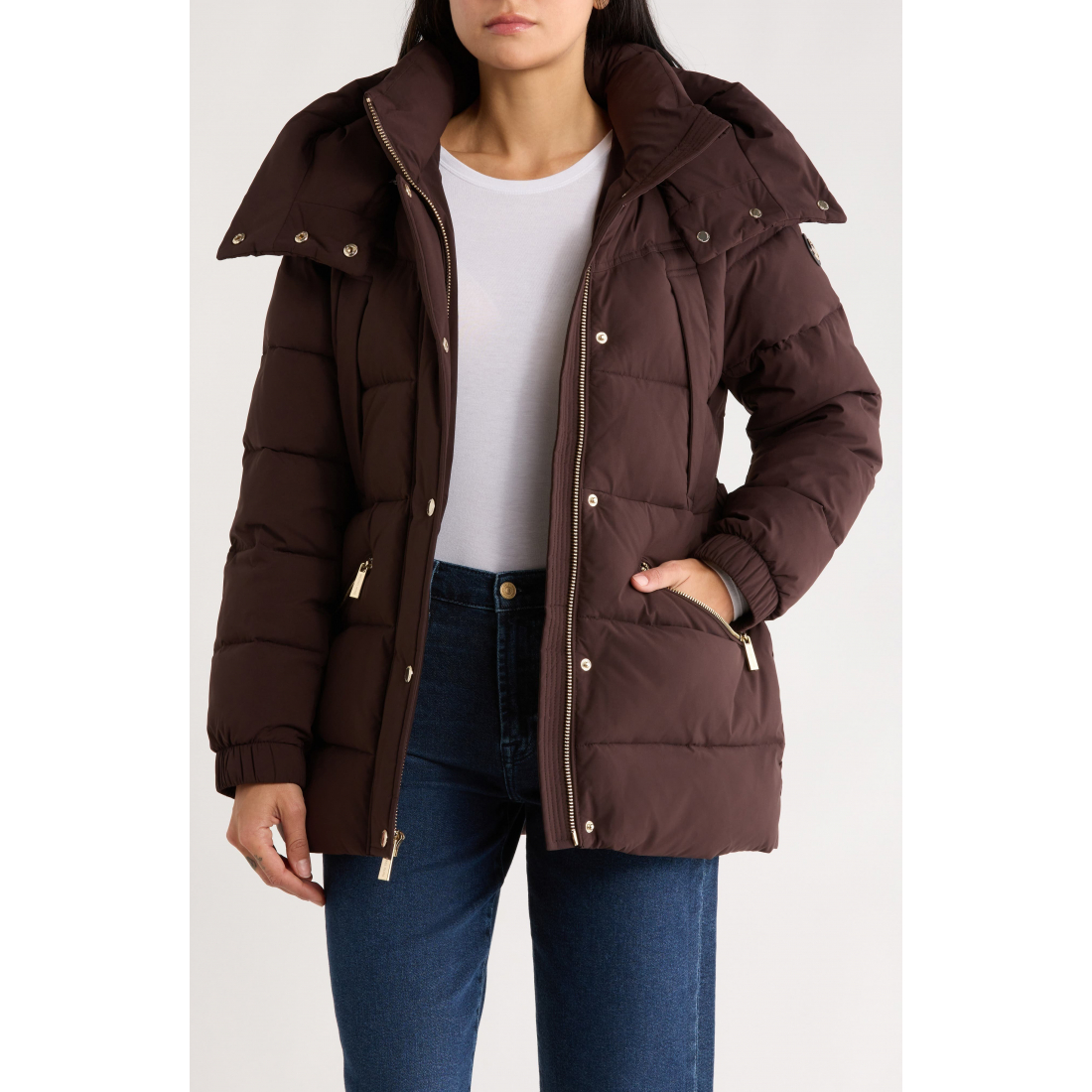 Manteau matelassé 'Belted Channel Quilted Hooded' pour Femmes