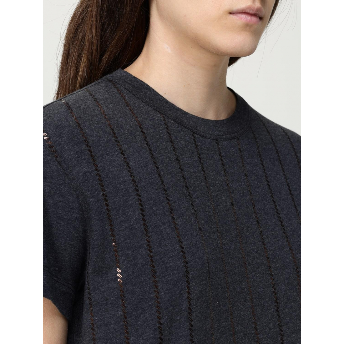 'Dazzling Chalk Stripe Embroidery' T-Shirt für Damen