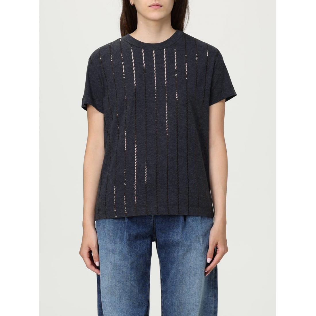 'Dazzling Chalk Stripe Embroidery' T-Shirt für Damen