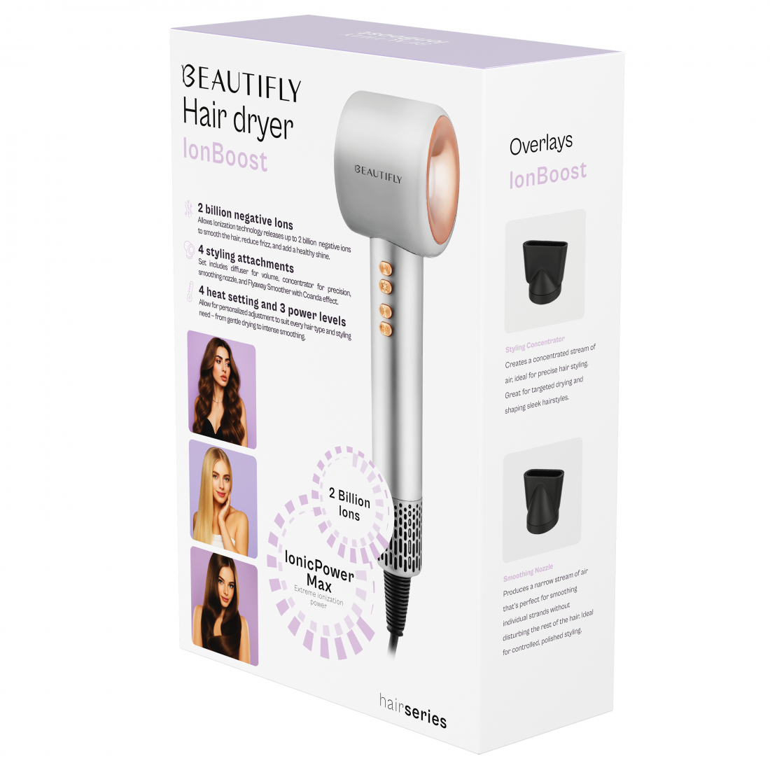 IonBoost Hair Dryer, Grey, 1600W, 5 Pieces