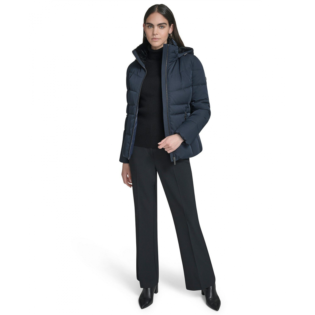 Manteau matelassé 'Faux-Fur-Lined Hooded' pour Femmes