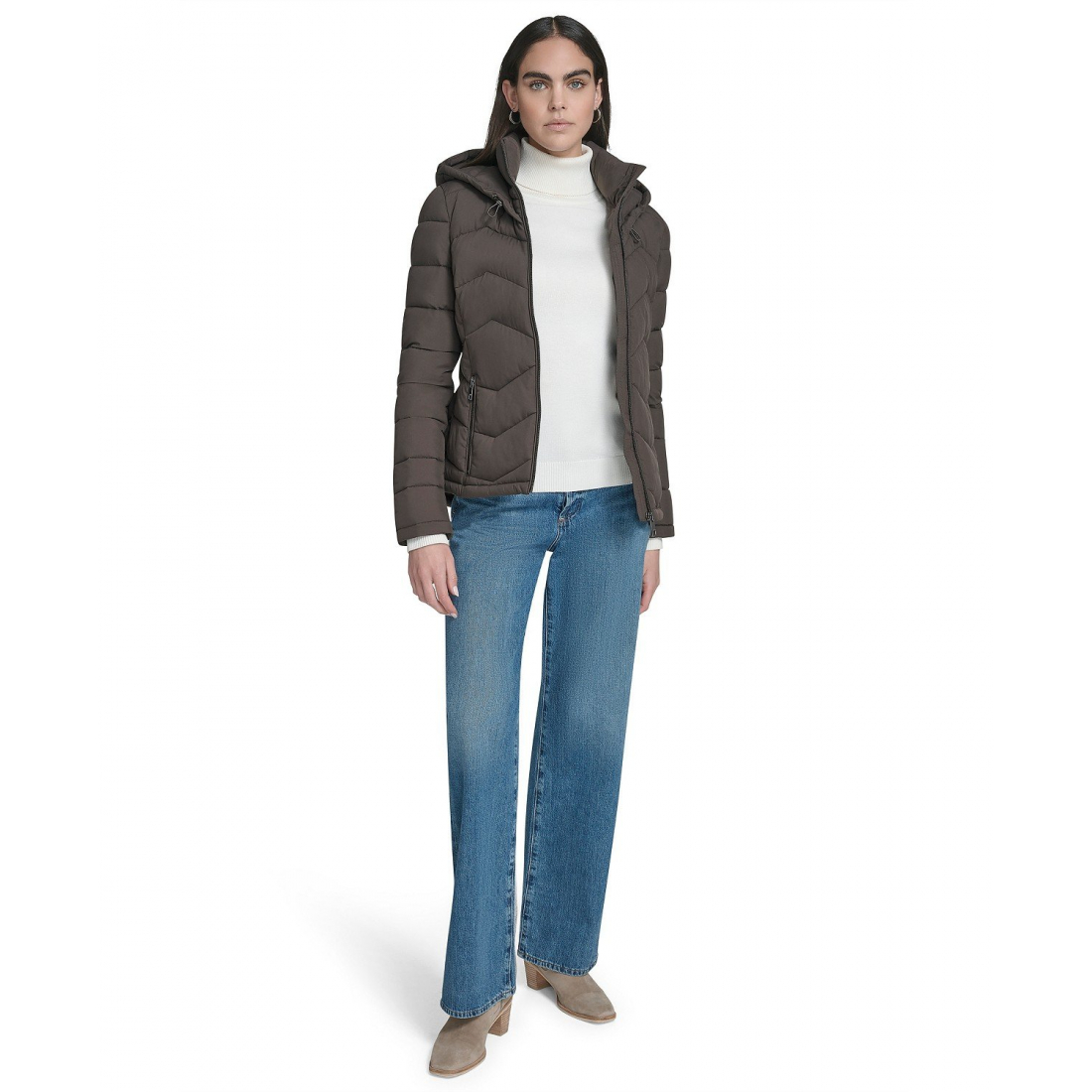 'Short Zip-Up Hooded' Puffermantel für Damen