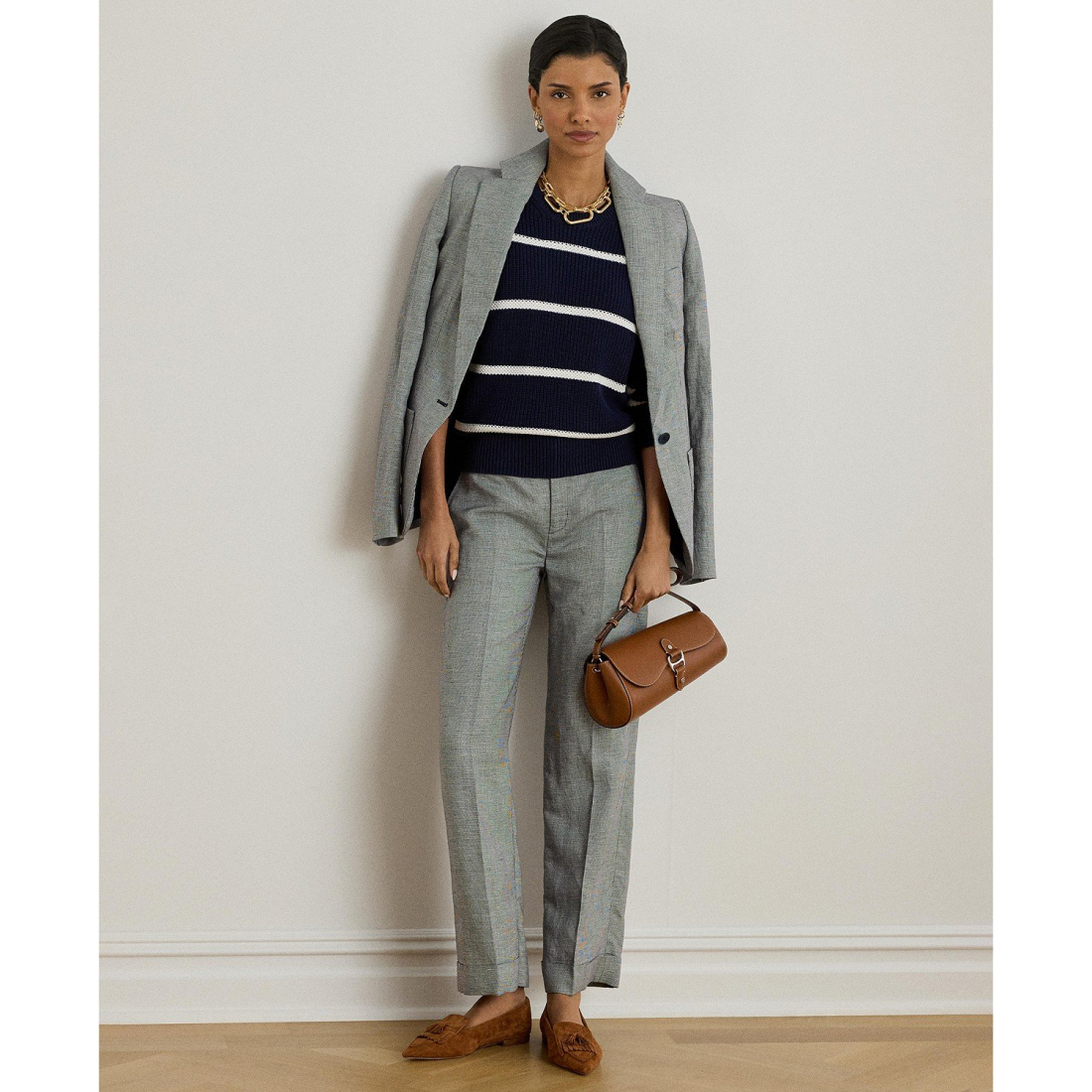 'Striped Rib-Knit Cotton Crewneck Sweater' pour Femmes