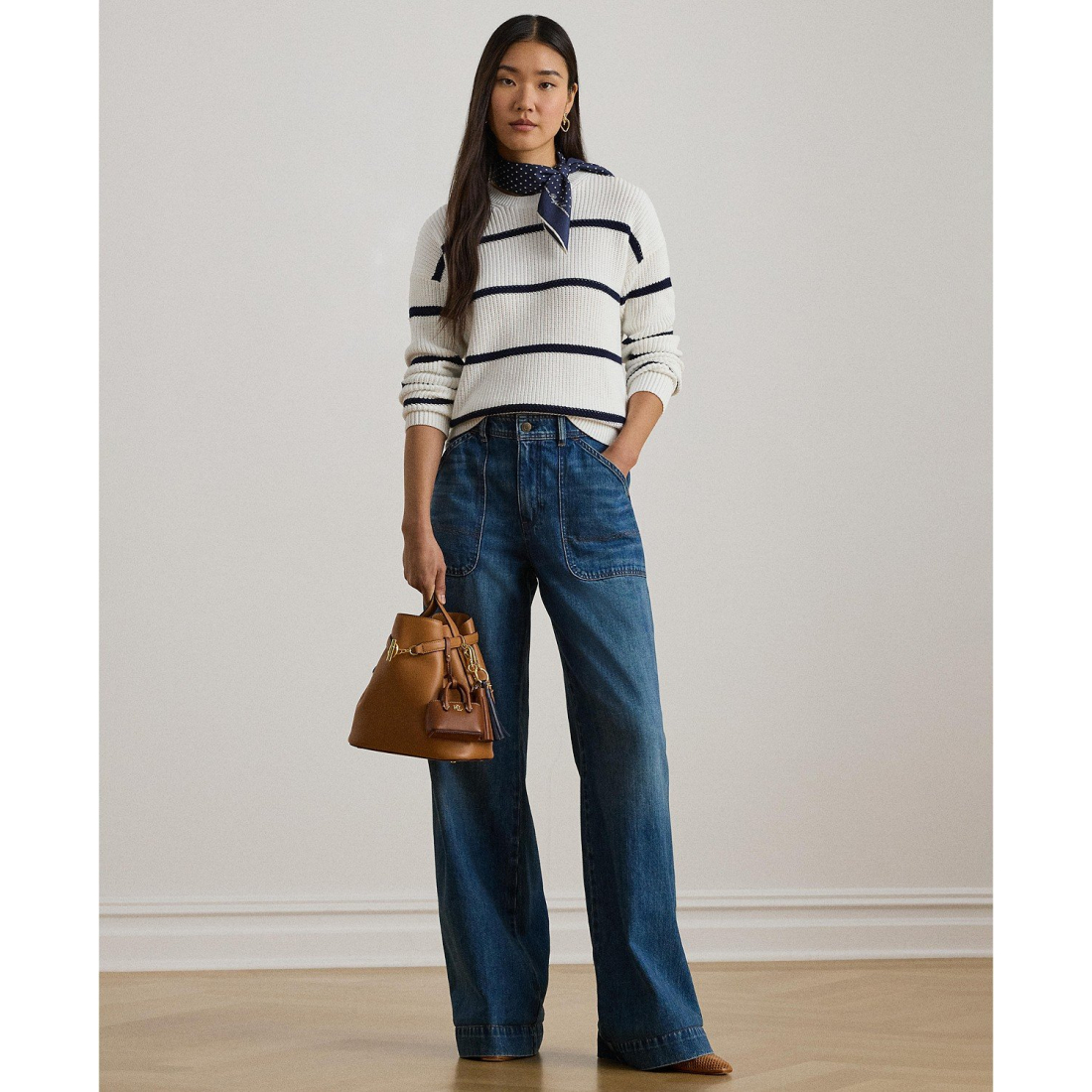 Women's 'Striped Rib-Knit Cotton Crewneck Sweater'