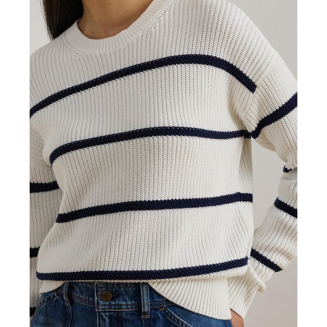 Women's 'Striped Rib-Knit Cotton Crewneck Sweater'