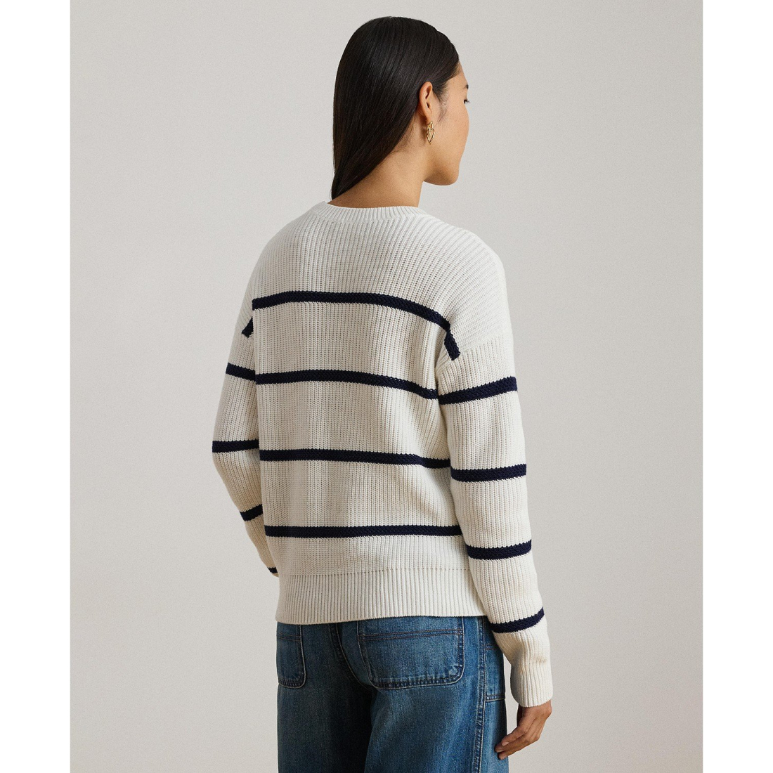 Women's 'Striped Rib-Knit Cotton Crewneck Sweater'