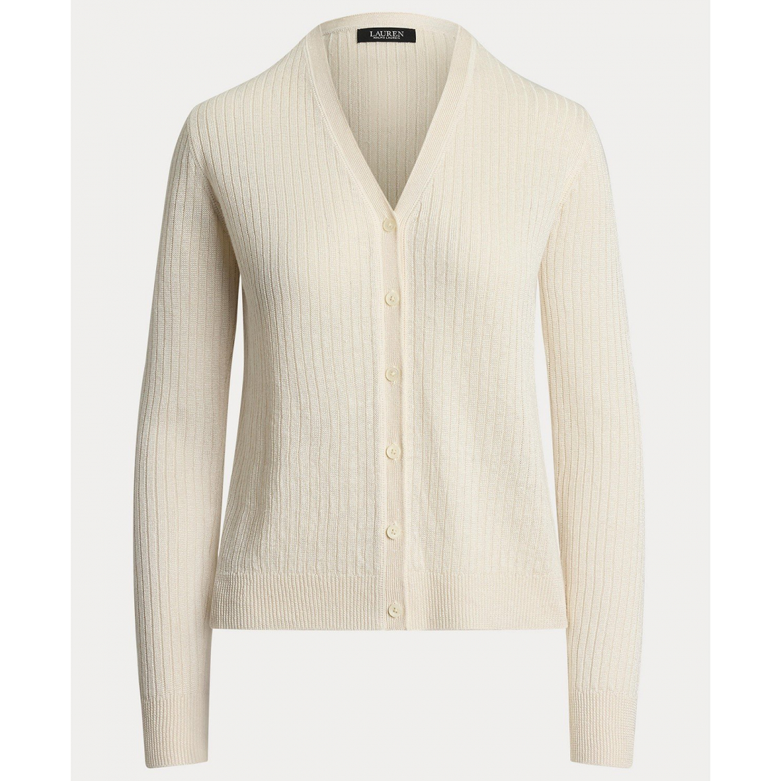 'Rib-Knit Linen-Blend V-Neck Cardigan' pour Femmes