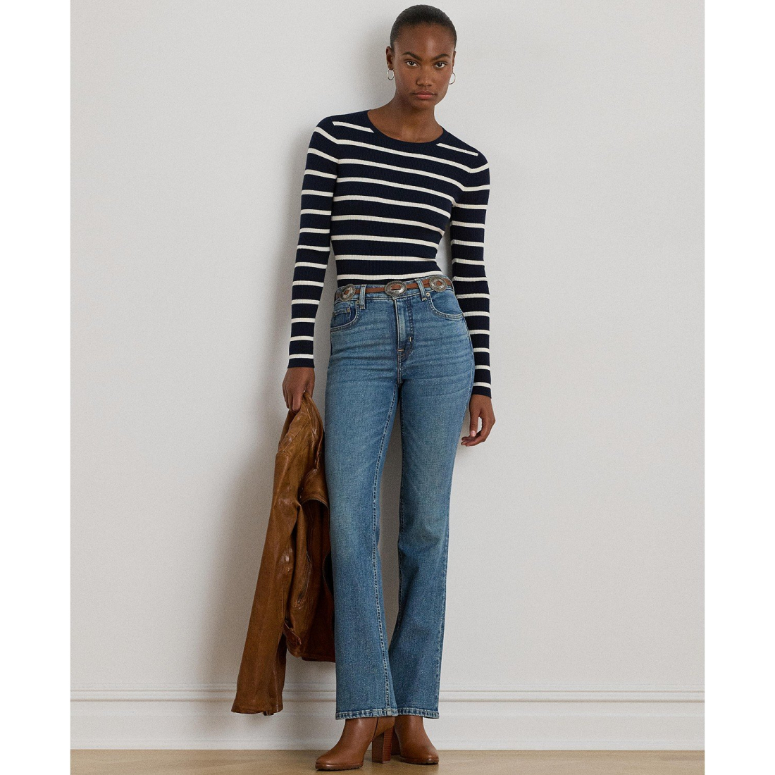 'Striped Rib-Knit Crewneck Sweater' pour Femmes