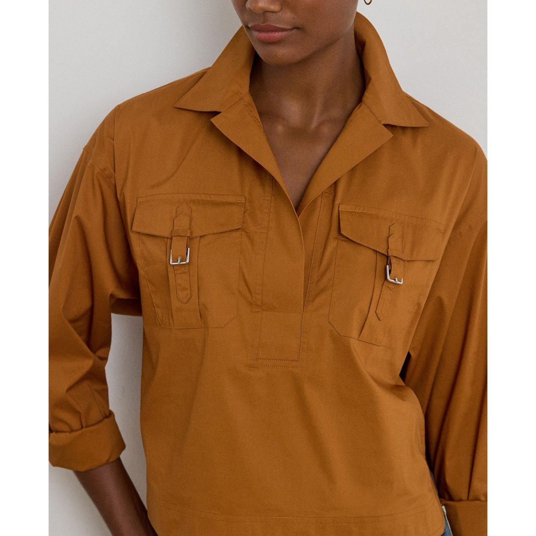 'Buckle-Trim Cotton-Blend Shirt' pour Femmes