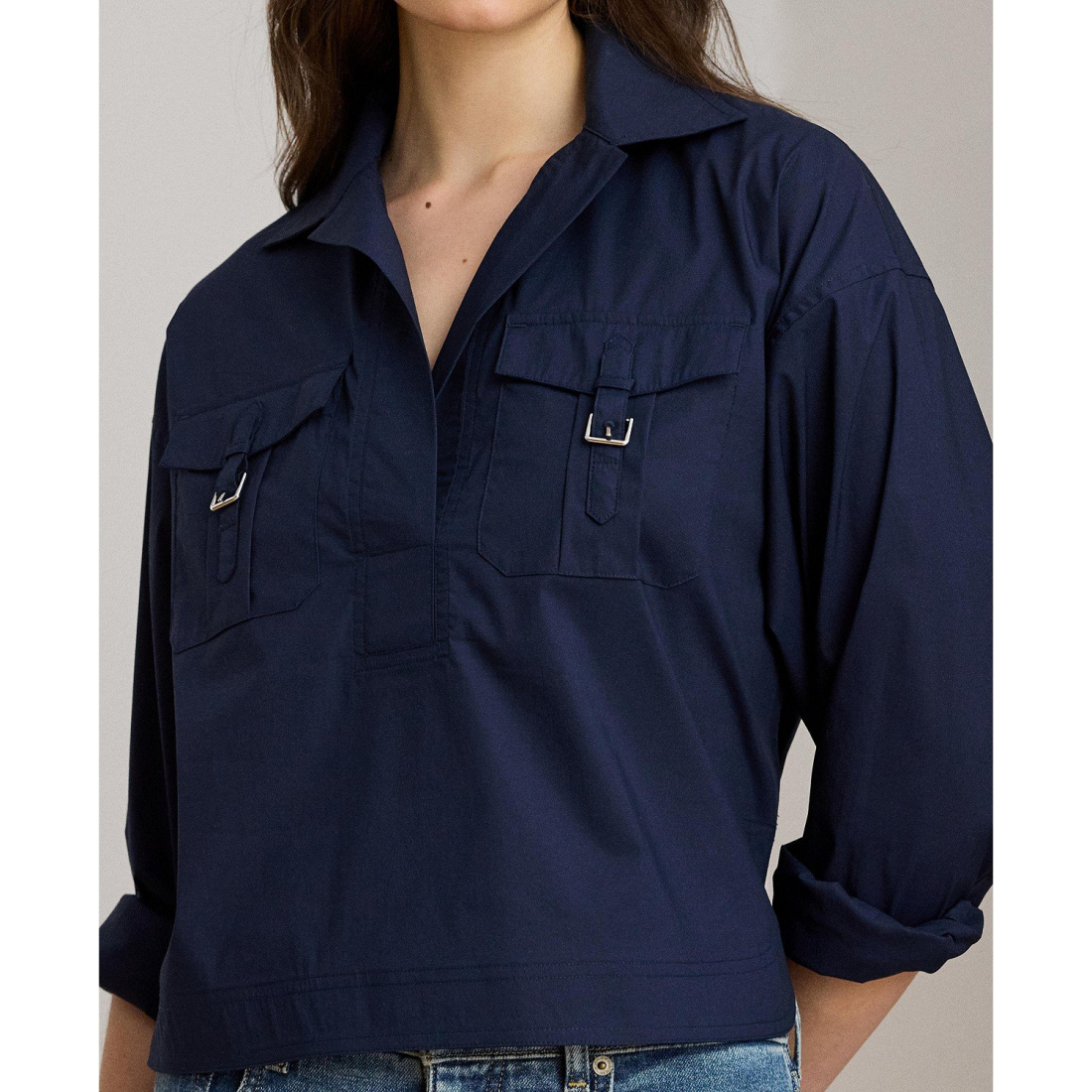 'Buckle-Trim Cotton-Blend Shirt' pour Femmes