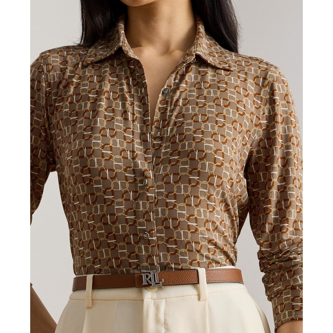 'Slim-Fit Geo-Print Jersey Shirt' pour Femmes