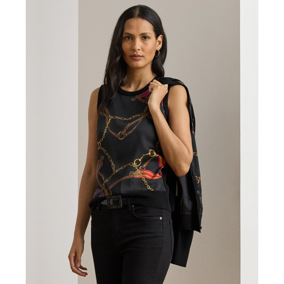 'Belting-Print Sleeveless Sweater Top' pour Femmes