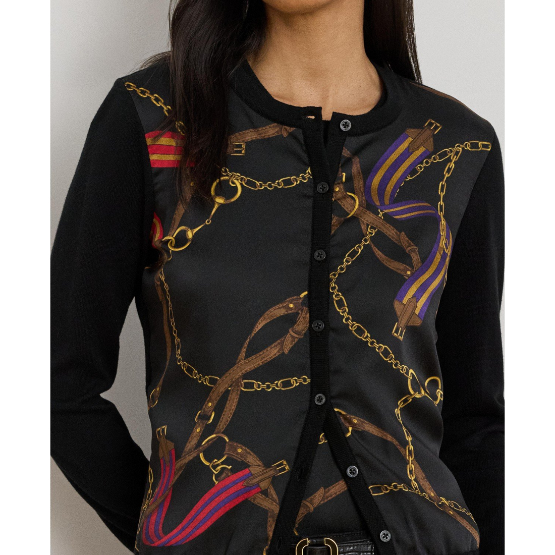 'Belting-Print Long Sleeve Cardigan' pour Femmes