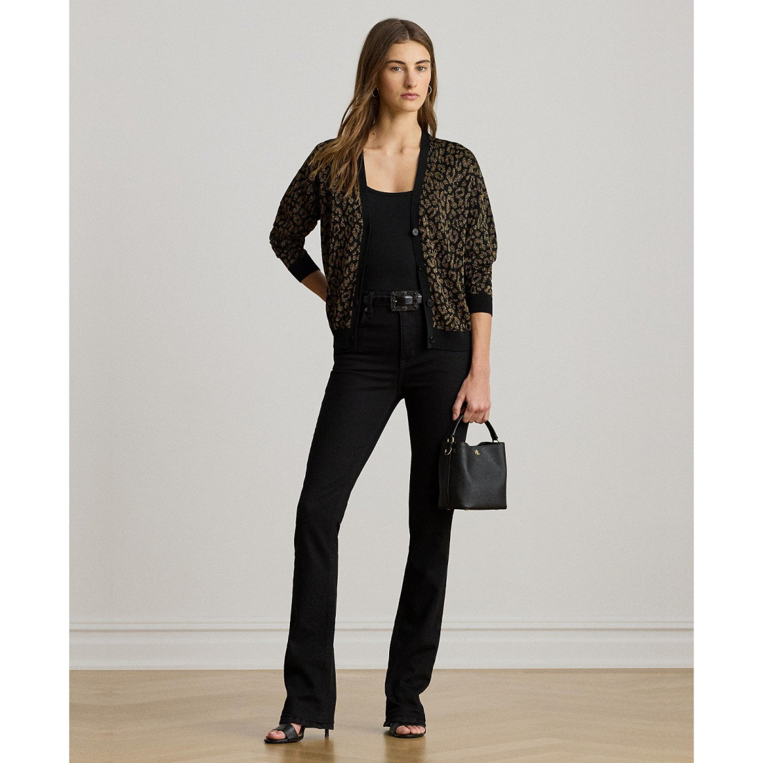 Women's 'Metallic Ocelot Long Sleeve Cardigan'