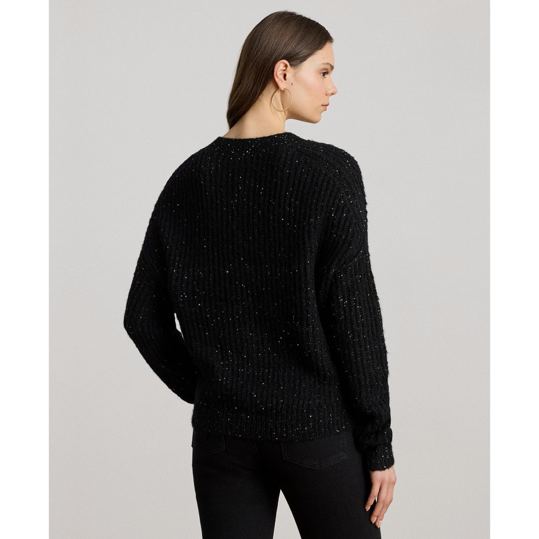 'Sequined Rib-Knit V-Neck Sweater' pour Femmes