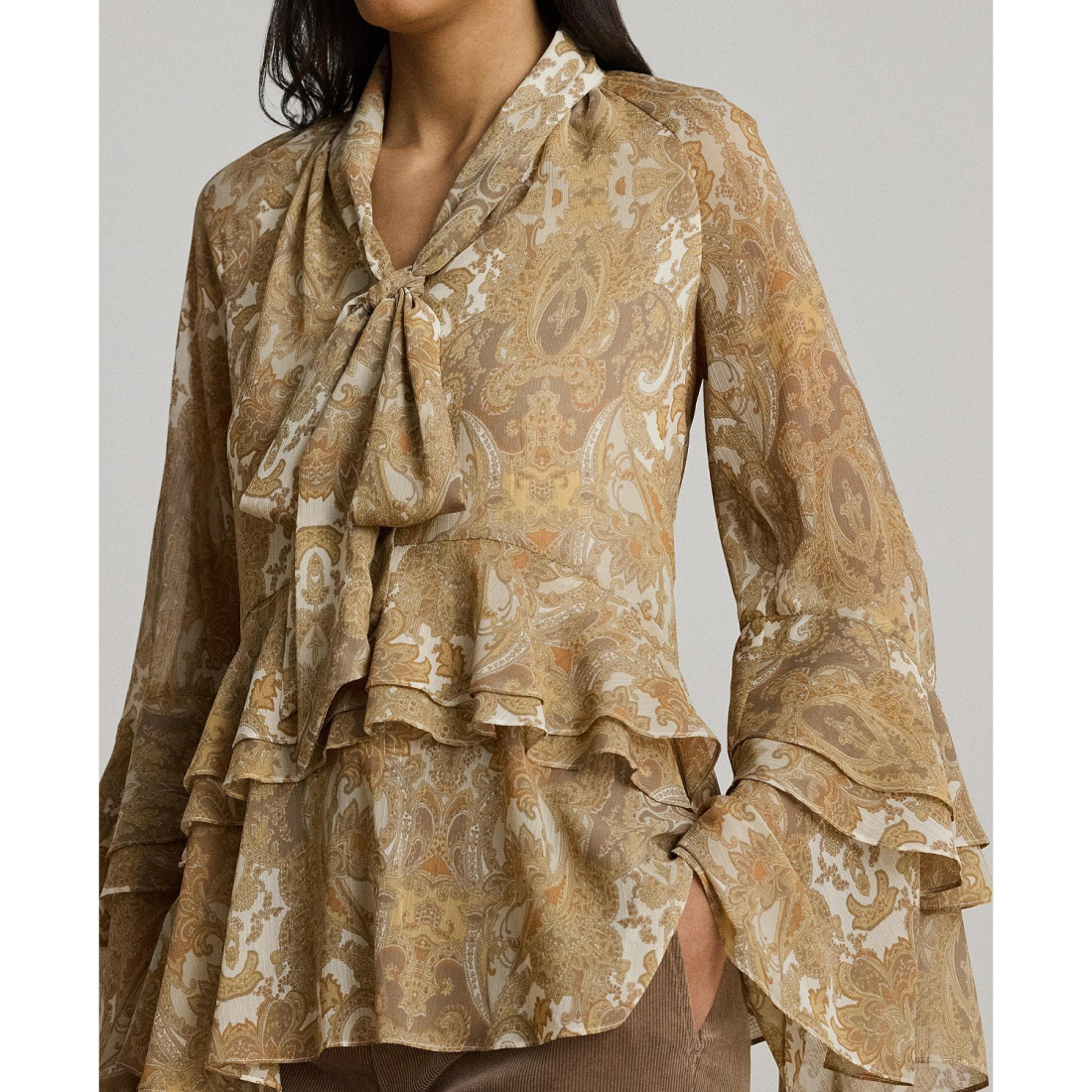 Women's 'Paisley Ruffle-Trim Tie-Neck Blouse'