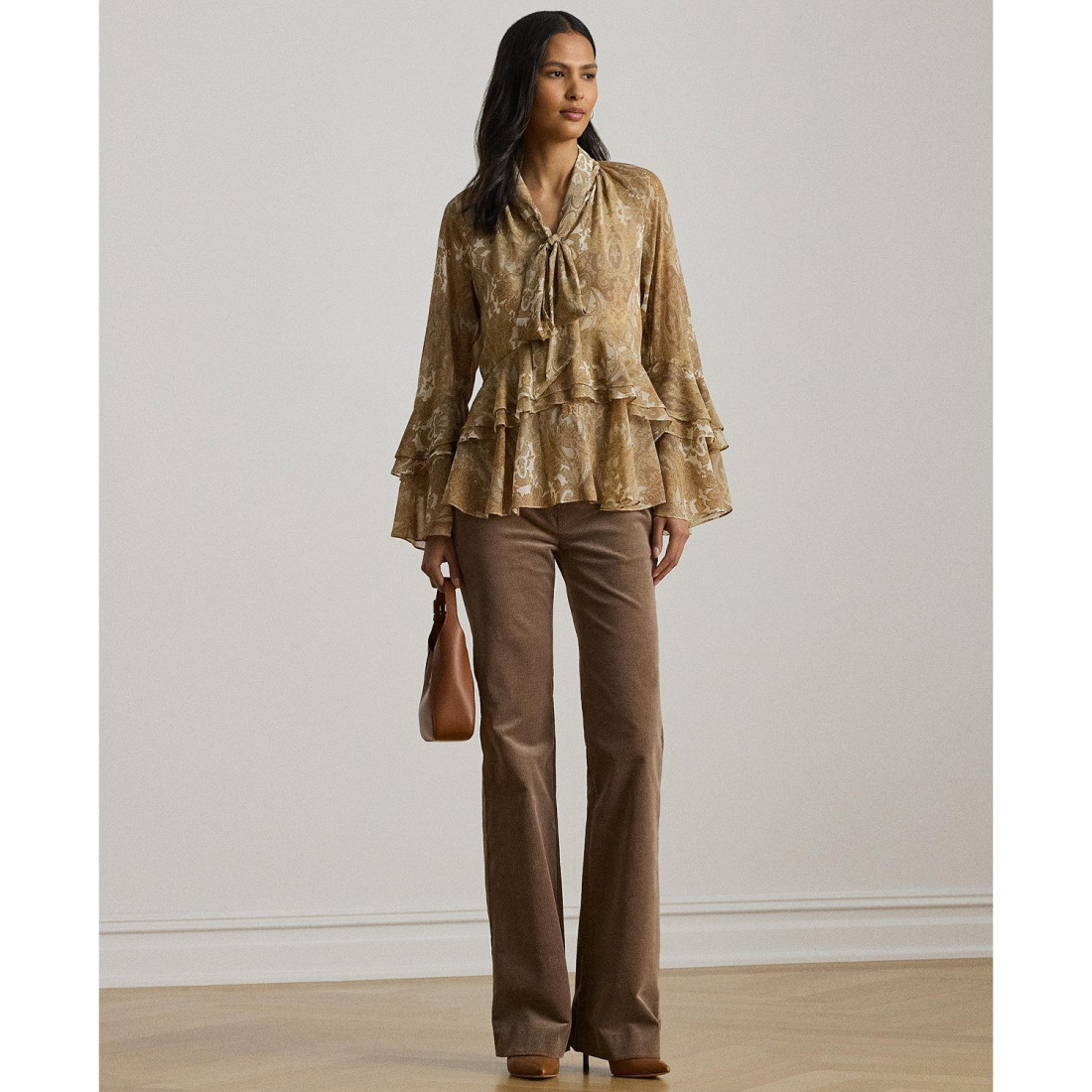 Women's 'Paisley Ruffle-Trim Tie-Neck Blouse'