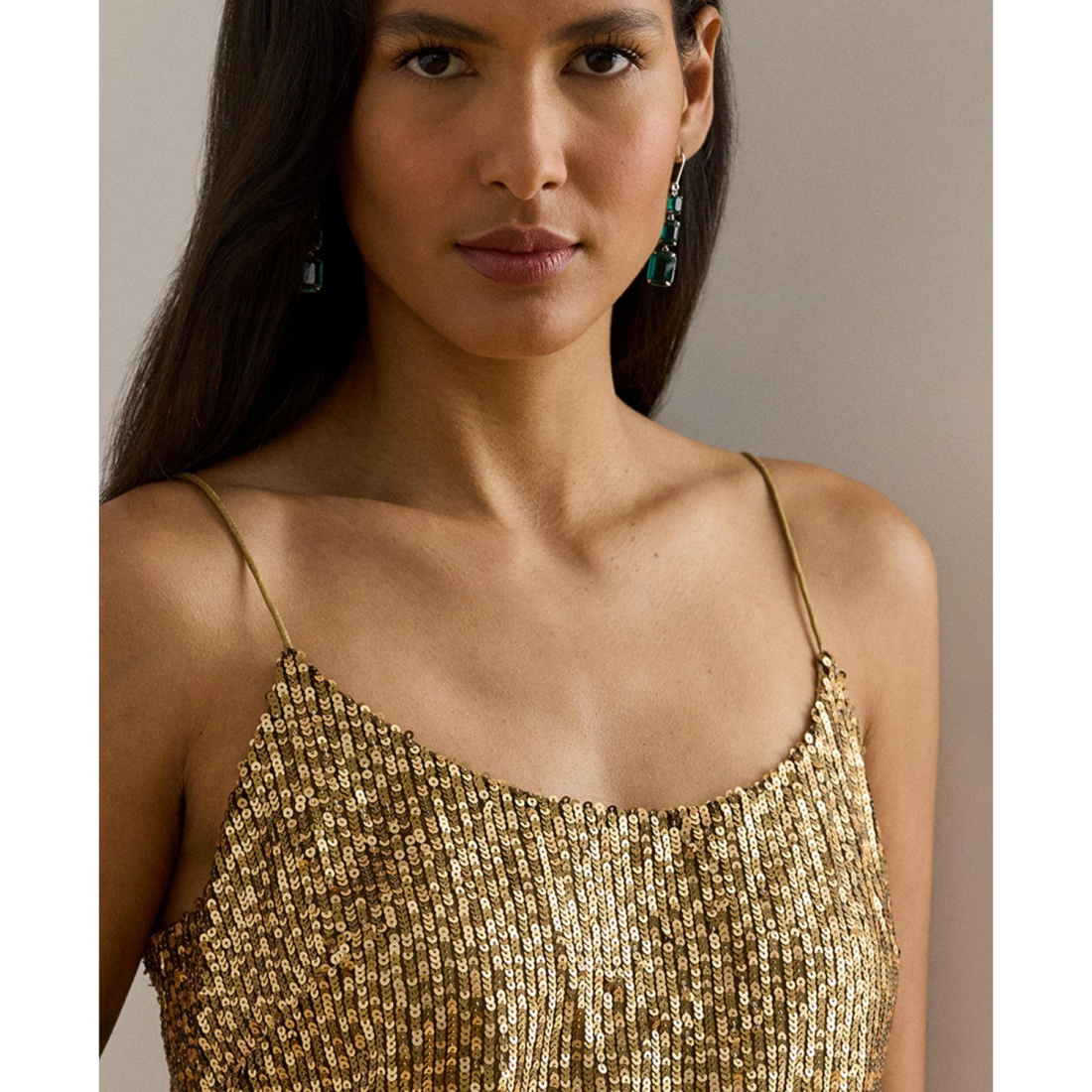 'Hatita Sequined Mesh Spaghetti Strap Camisole Top' pour Femmes