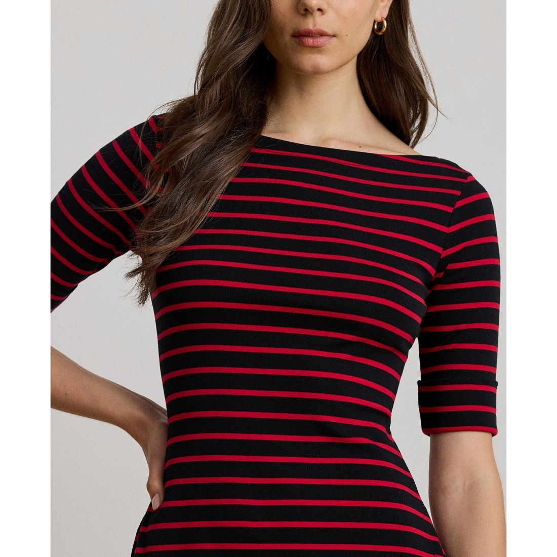 'Striped Stretch Cotton Midi Dress' pour Femmes