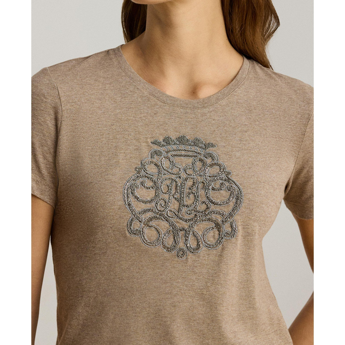 'Beaded-Crest Jersey T-Shirt' pour Femmes