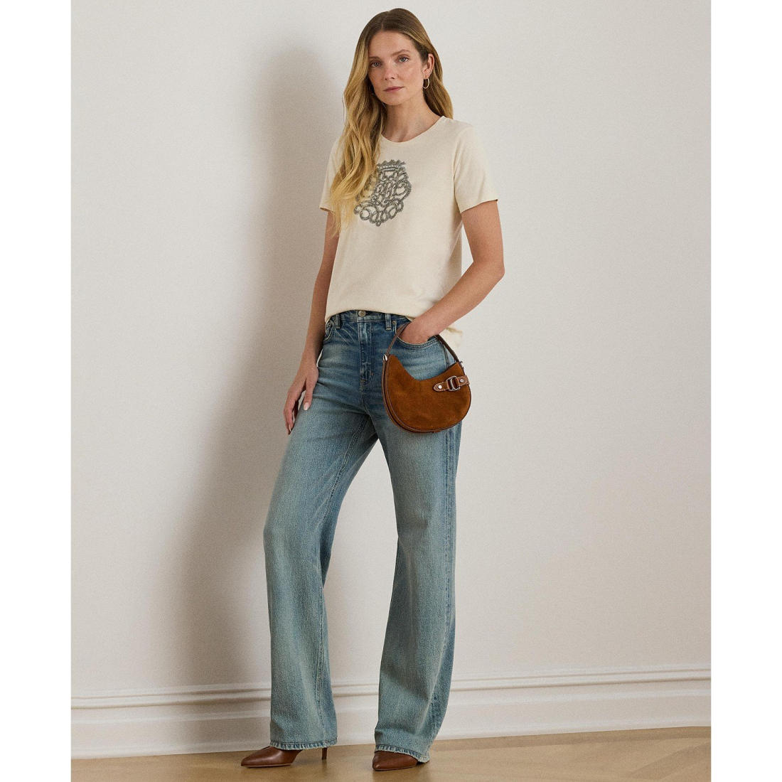 'Beaded-Crest Jersey T-Shirt' pour Femmes