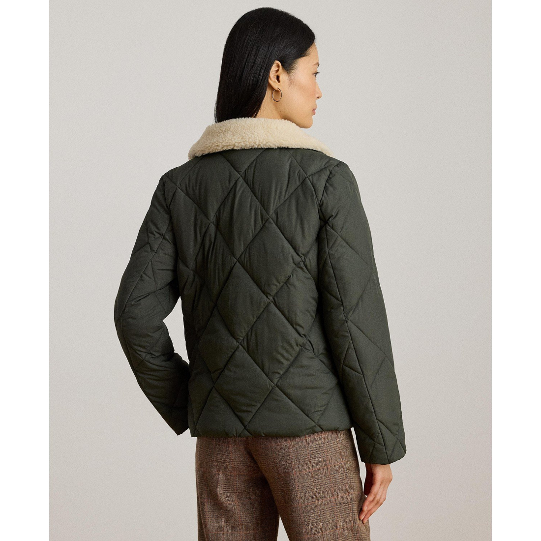 'Faux-Fur-Collar Diamond Quilted Jacket' pour Femmes