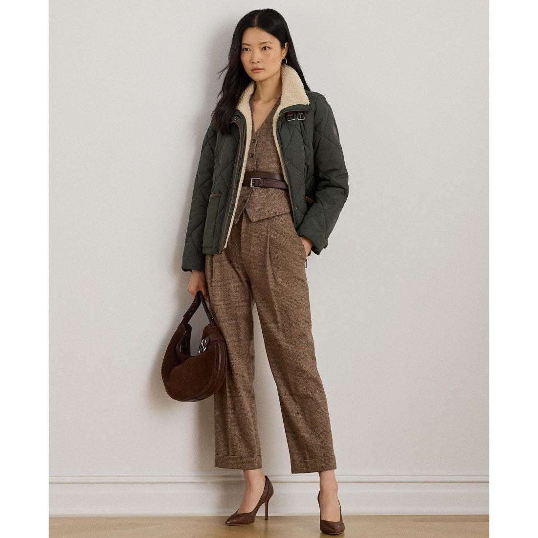 'Faux-Fur-Collar Diamond Quilted Jacket' pour Femmes