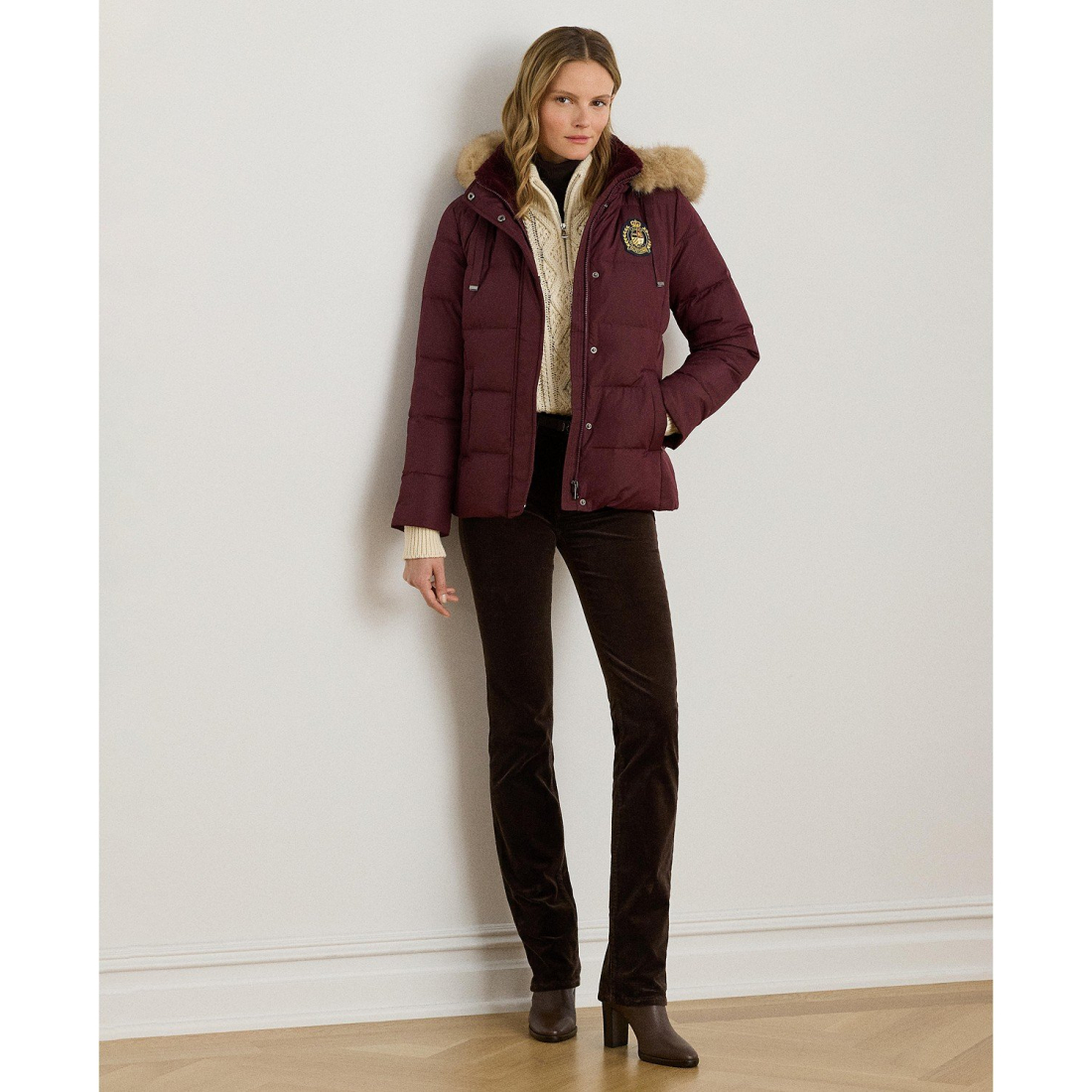 'Faux-Fur-Trim Collared Puffer Coat' pour Femmes