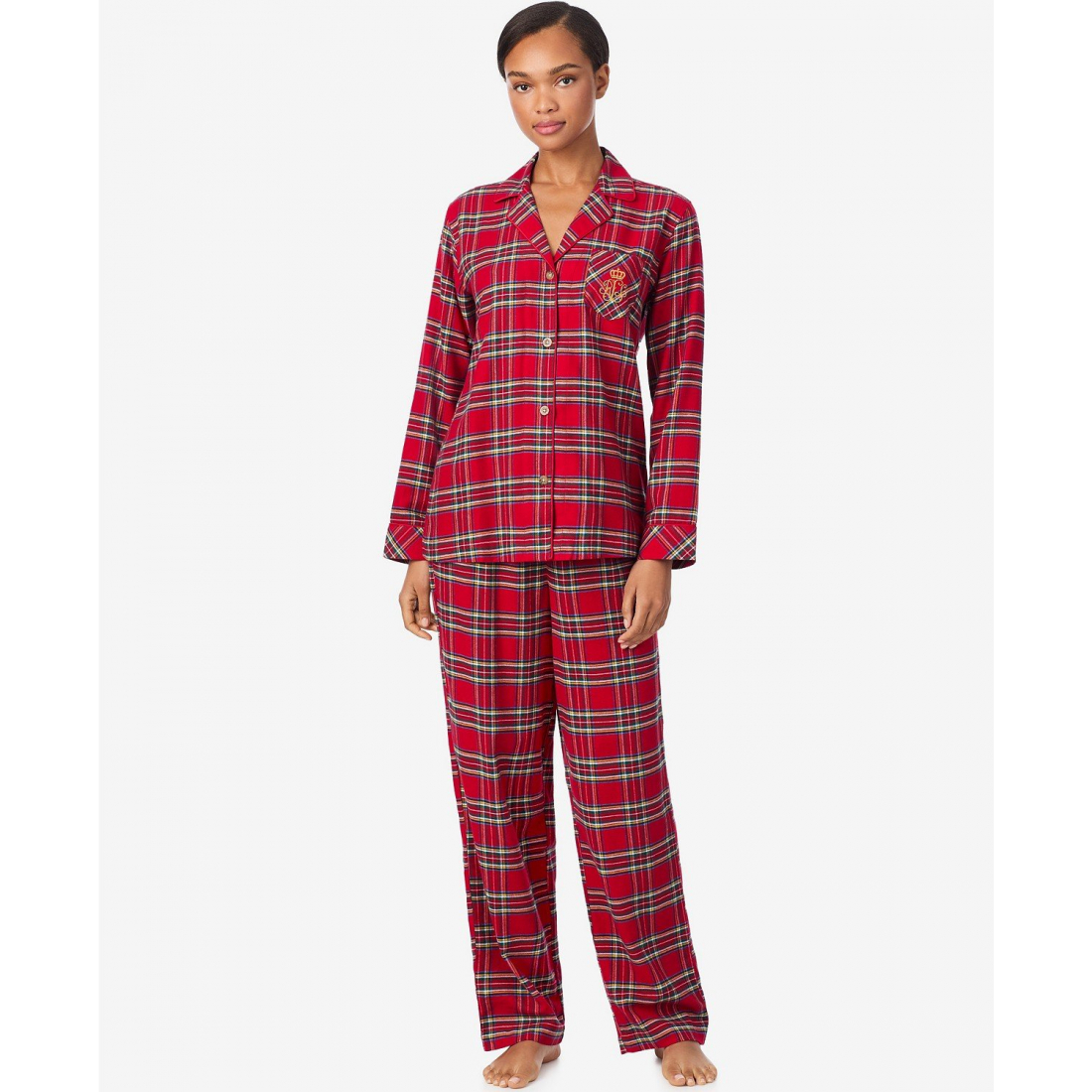 'Long Sleeves Notch Collar Pajama Set' pour Femmes