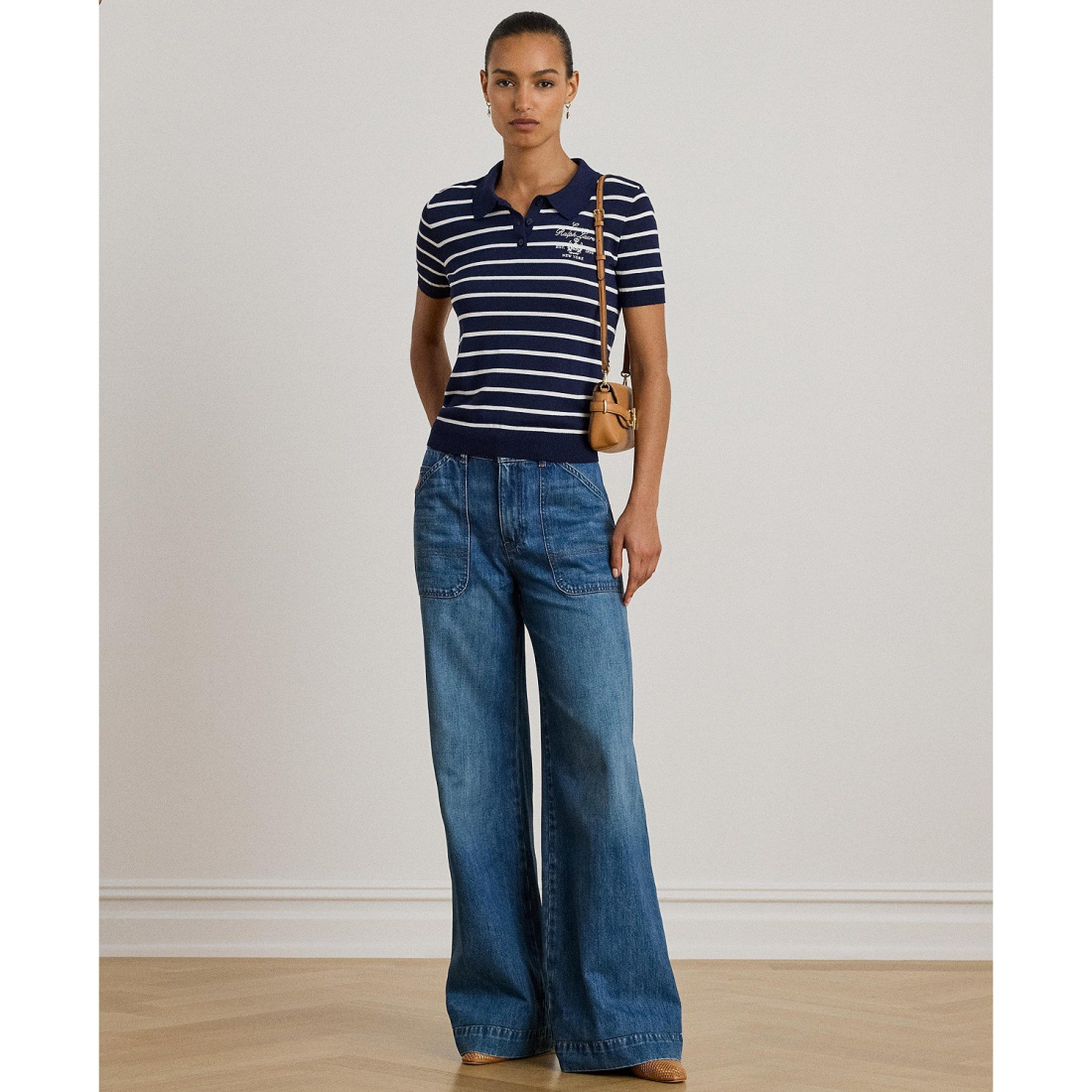 'Striped Slim-Fit Polo Sweater' pour Femmes