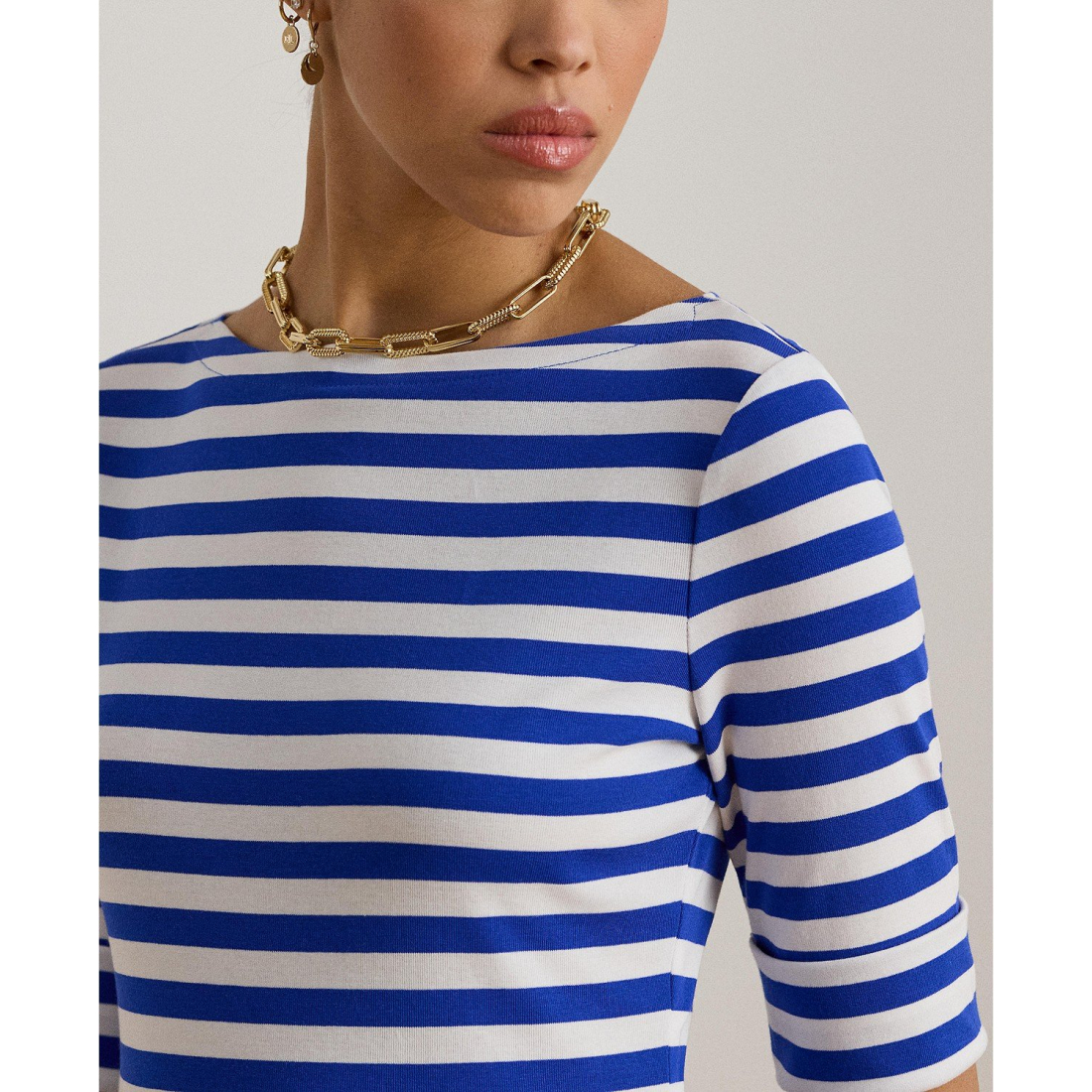 'Striped Boat Neck T-Shirt' pour Femmes