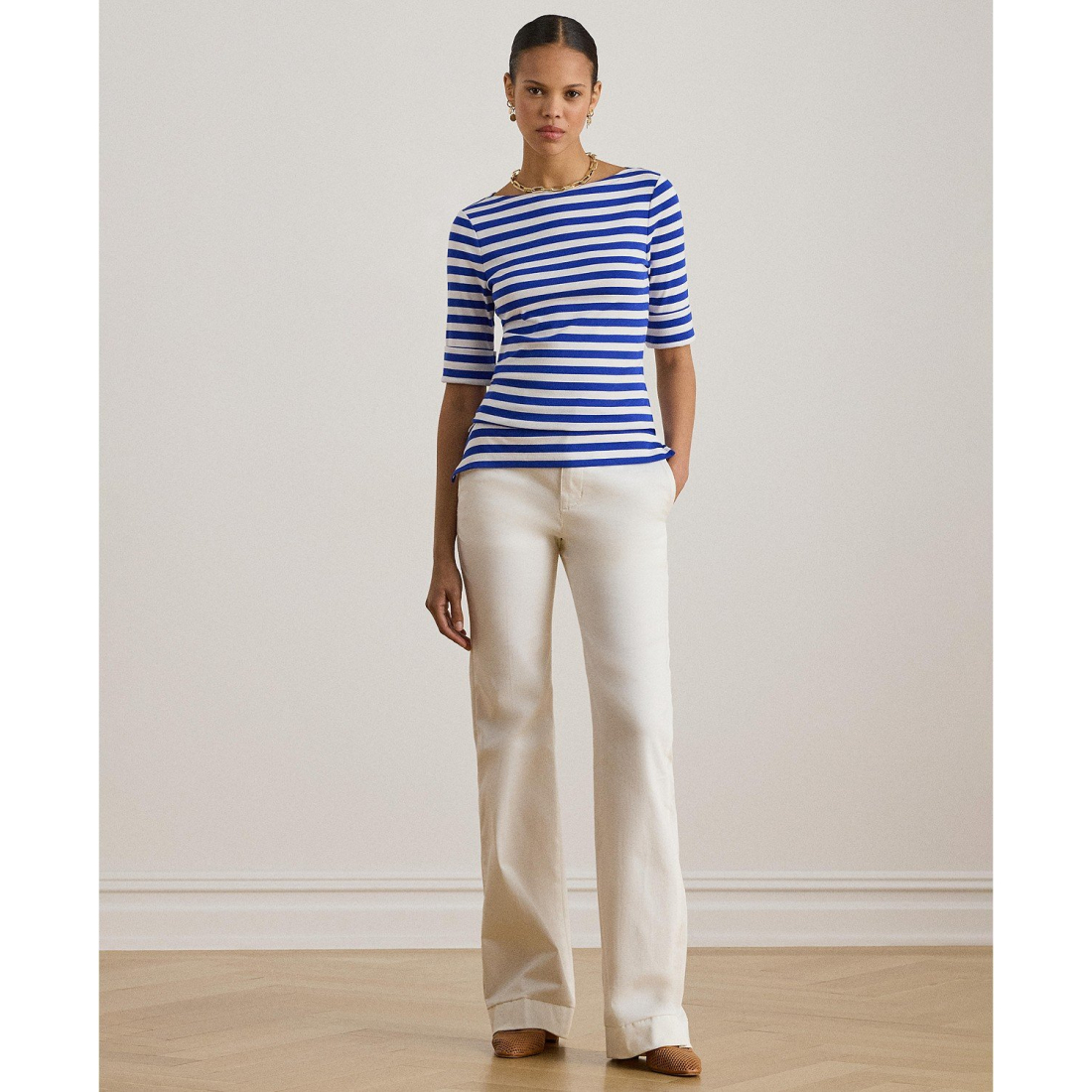 'Striped Boat Neck T-Shirt' pour Femmes
