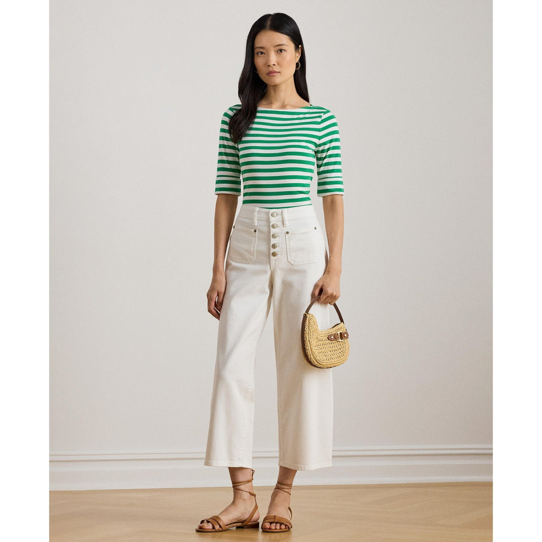 'Striped Boat Neck T-Shirt' pour Femmes