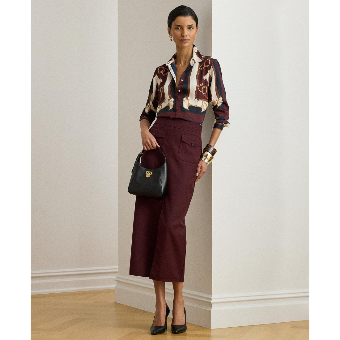 'Kristy Equestrian Print Button Front Shirt' pour Femmes