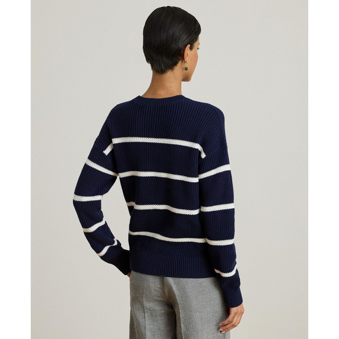 'Striped Rib-Knit Cotton Crewneck Sweater' pour Femmes