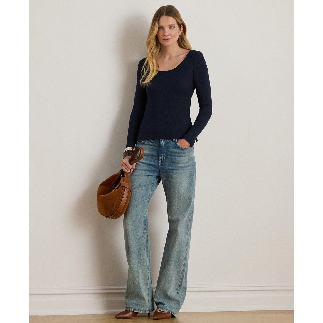 'Rib-Knit Long-Sleeve Scoopneck Tee' pour Femmes